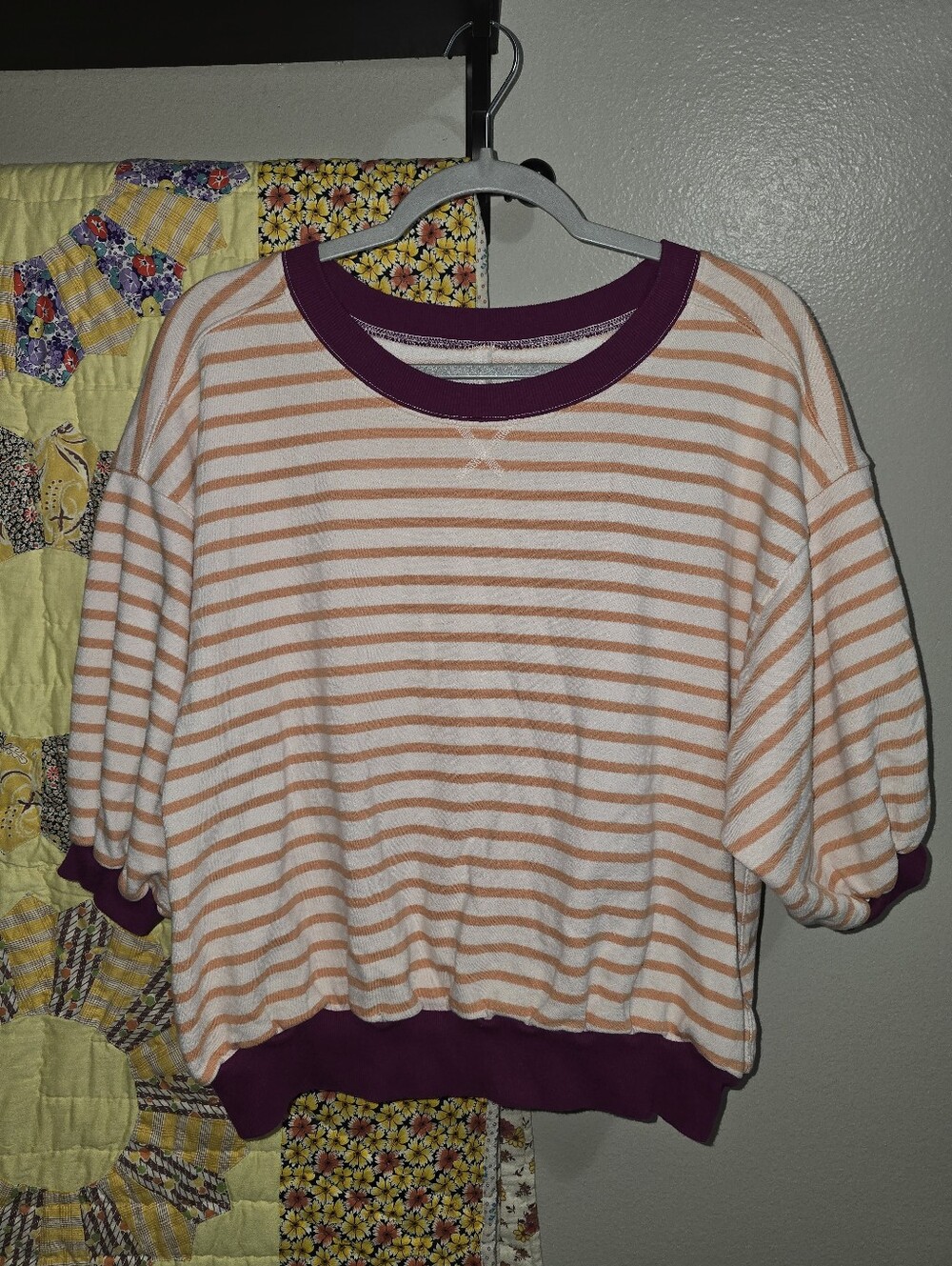 Pilcro Peach & Purple Striped Short-Sleeve Crewneck Sweatshirt